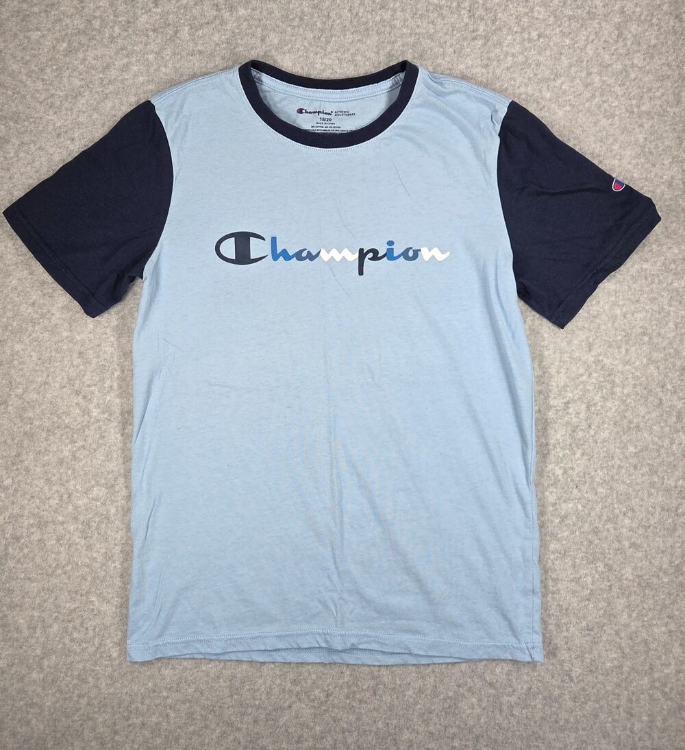 Champion Boys Big Kids Size 18/20 XL Colorblock Script Logo T-Shirt Blue Navy